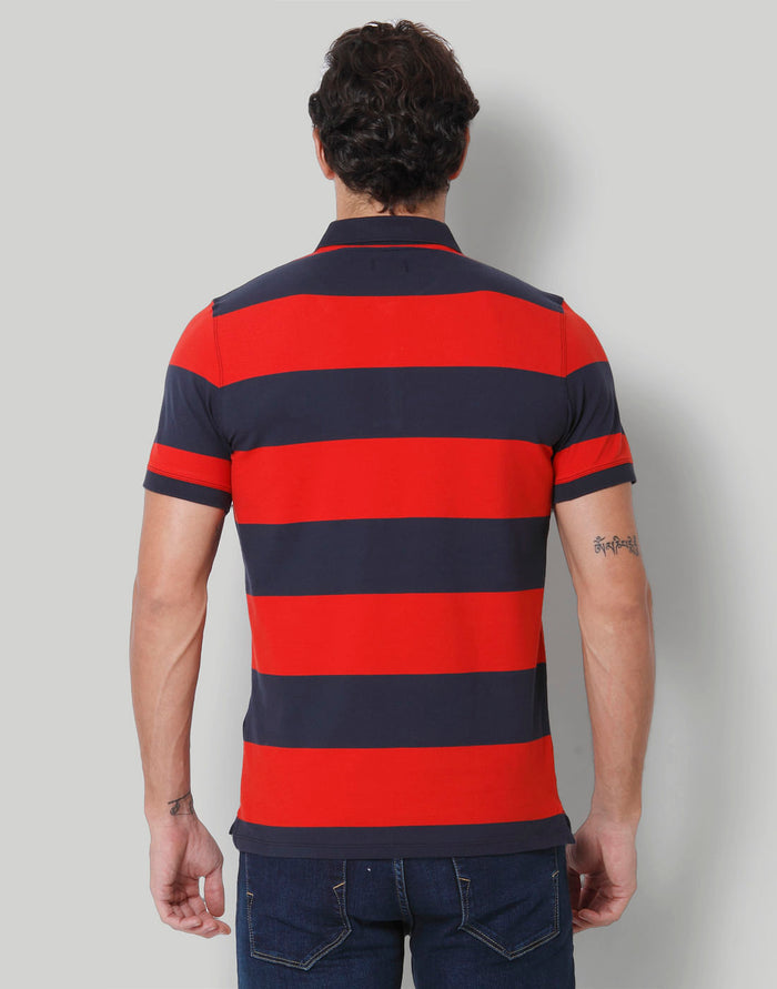 Blue Colourblocked Polo Neck T-Shirt