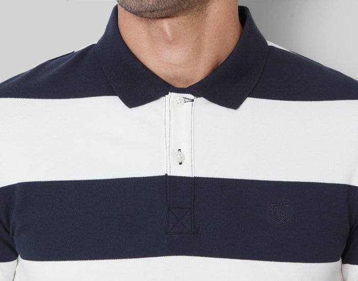 Blue Colourblocked Polo Neck T-Shirt