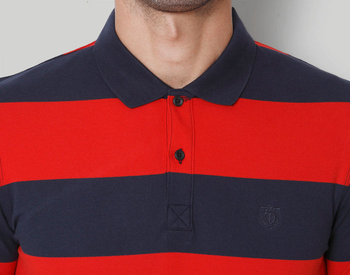 Blue Colourblocked Polo Neck T-Shirt