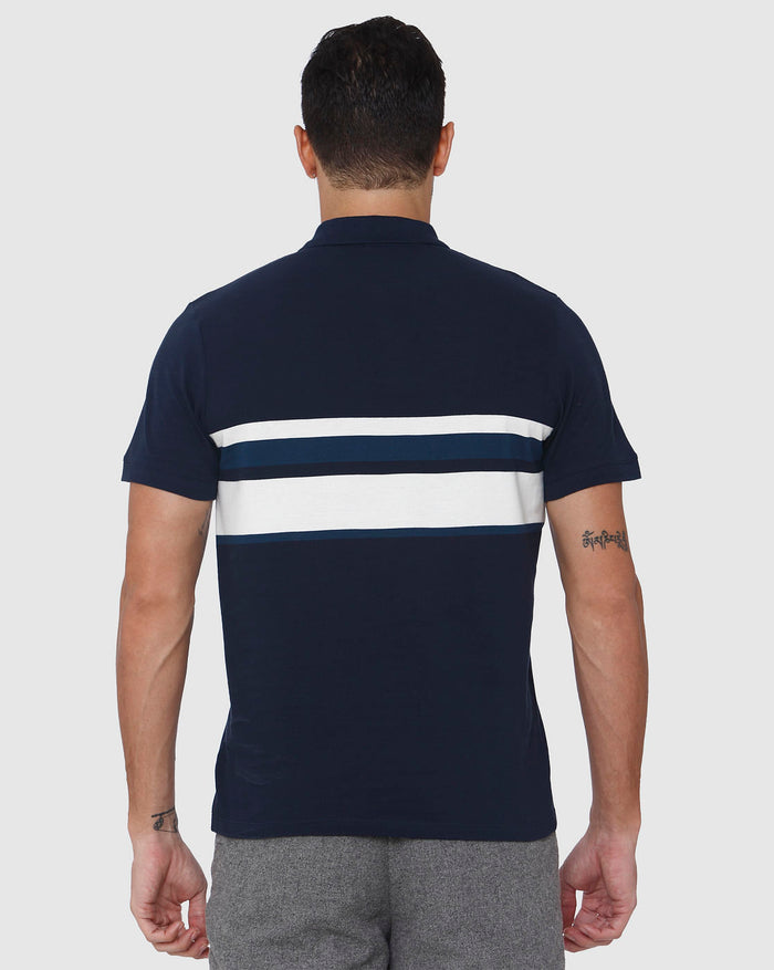 Blue Colourblocked Polo Neck T-Shirt