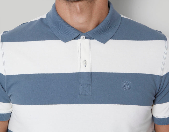 Blue Colourblocked Polo Neck T-Shirt