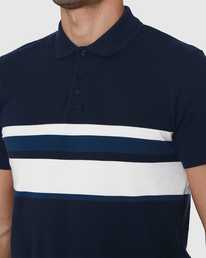 Blue Colourblocked Polo Neck T-Shirt