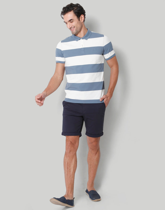 Blue Colourblocked Polo Neck T-Shirt