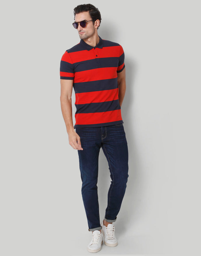 Blue Colourblocked Polo Neck T-Shirt