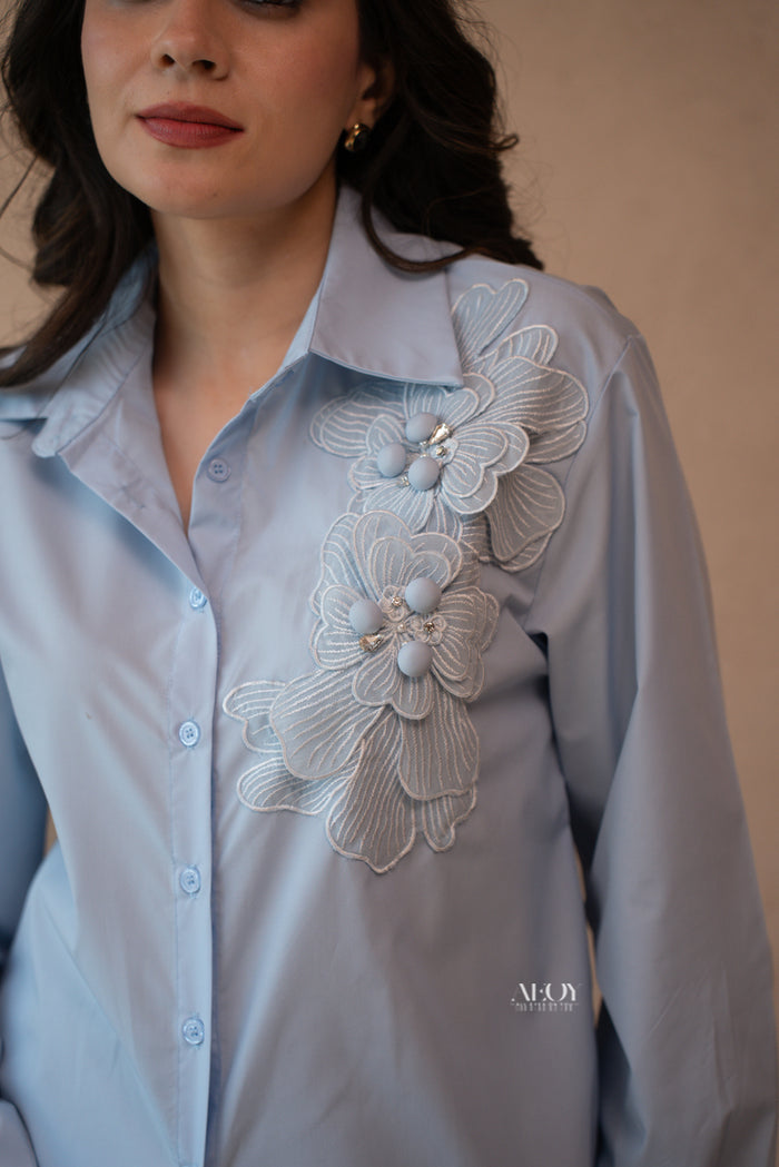 Cotton applique shirt blue everyday wear