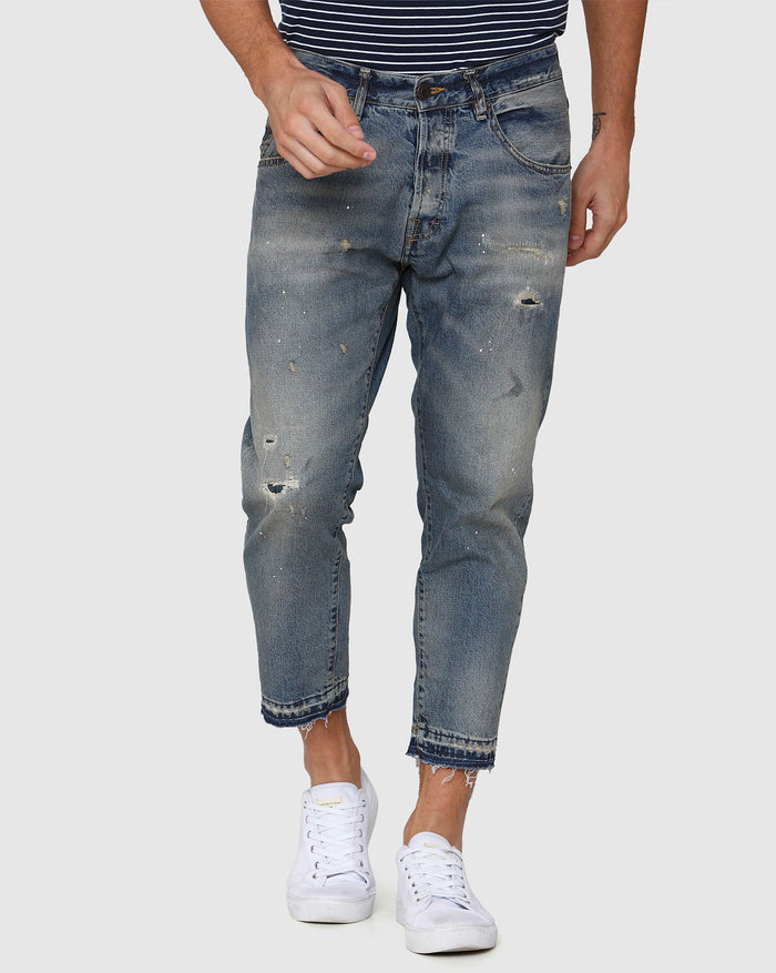 Blue Distressed Regular Fit Jeans