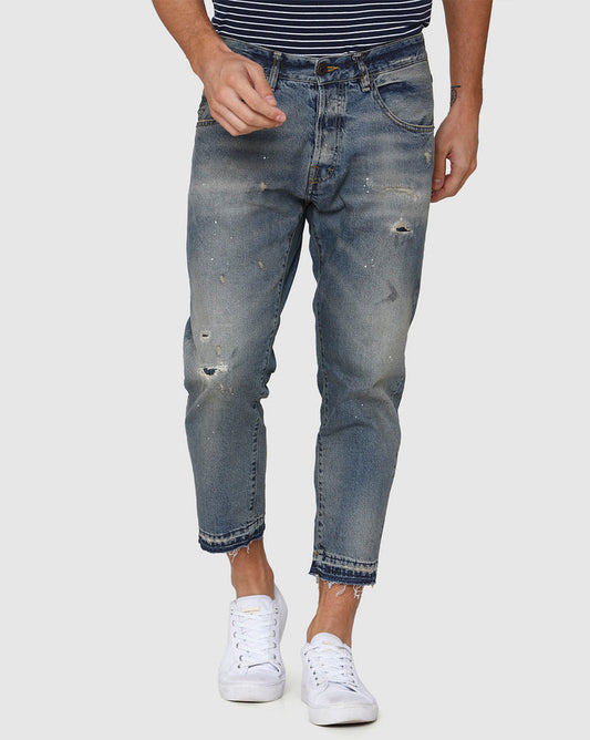 Blue Distressed Regular Fit Jeans