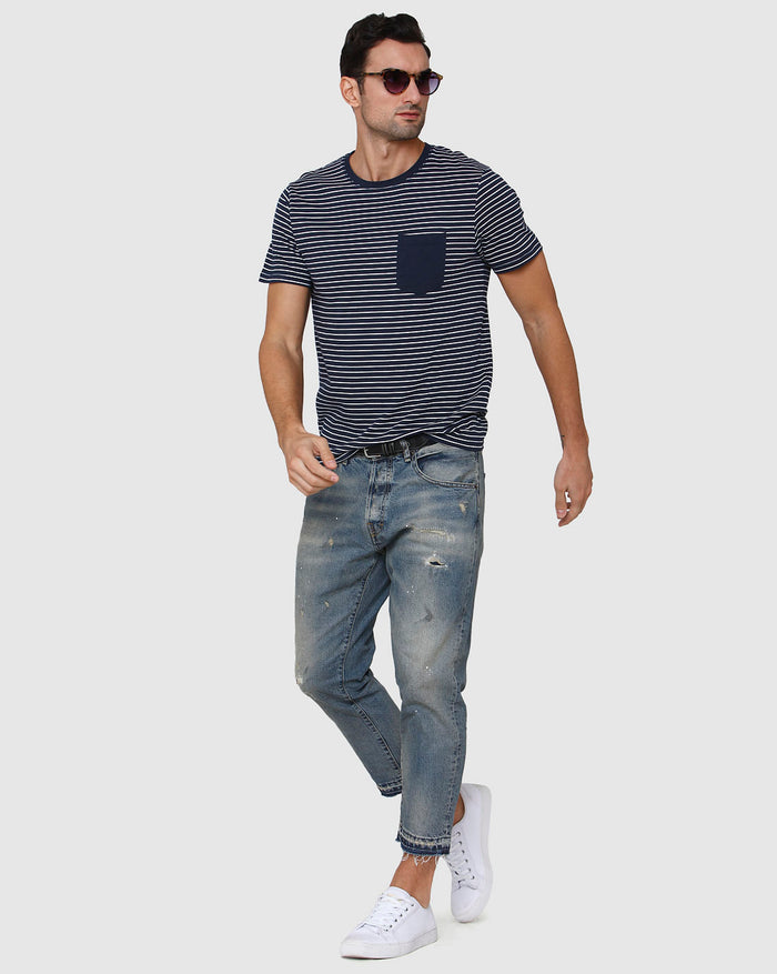 Blue Distressed Regular Fit Jeans