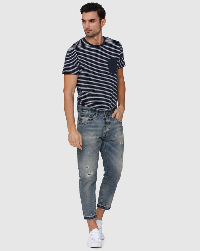 Blue Distressed Regular Fit Jeans