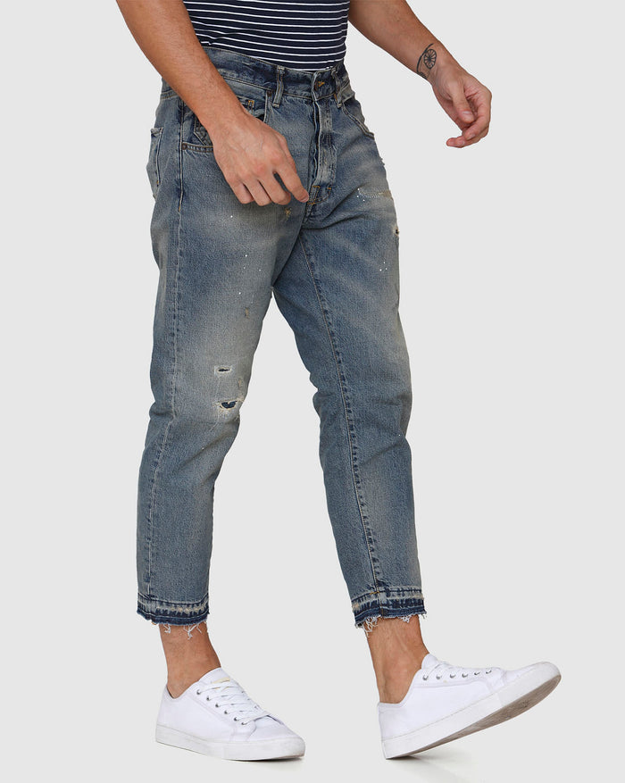 Blue Distressed Regular Fit Jeans