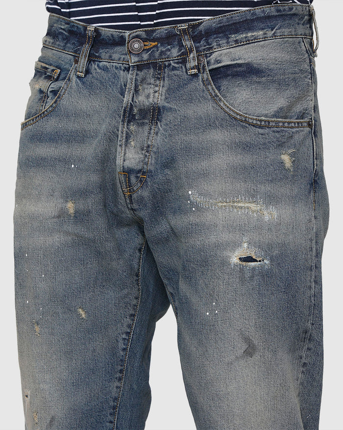 Blue Distressed Regular Fit Jeans