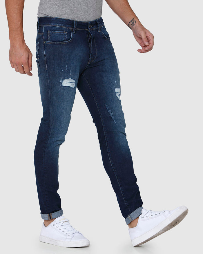 Blue Distressed Skinny Fit Jeans