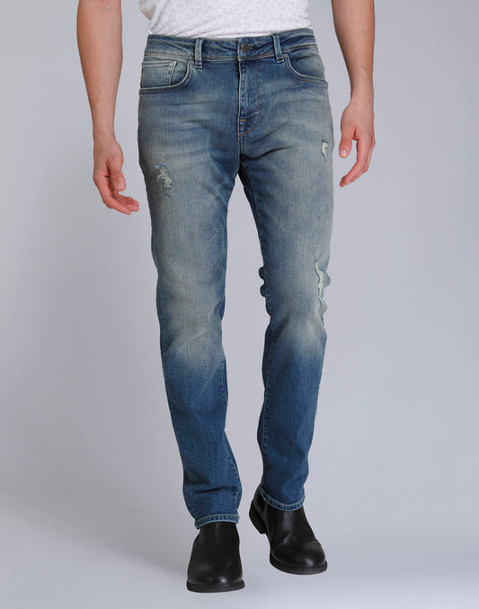Blue Distressed Slim Fit Jeans