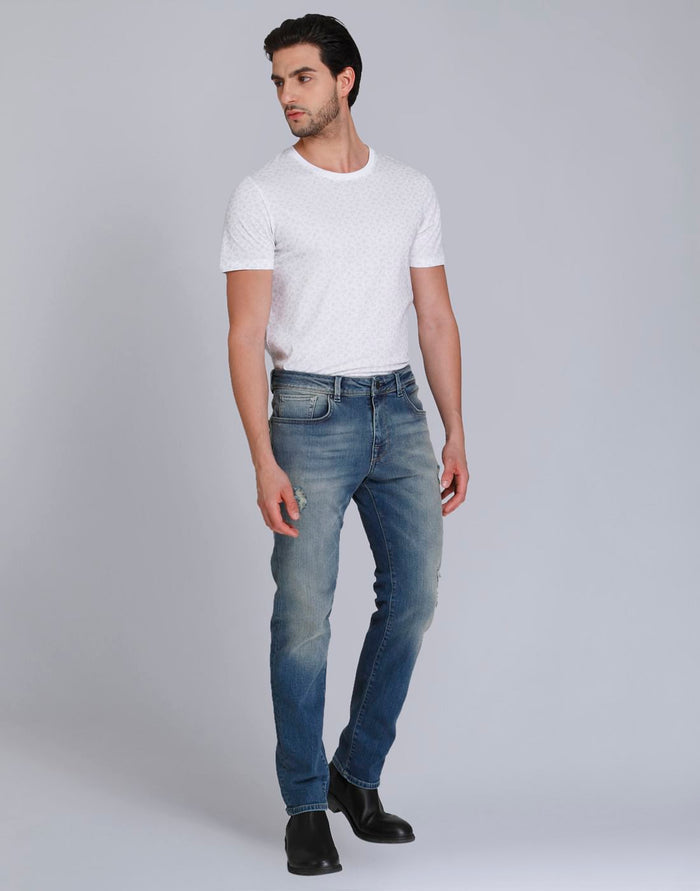 Blue Distressed Slim Fit Jeans