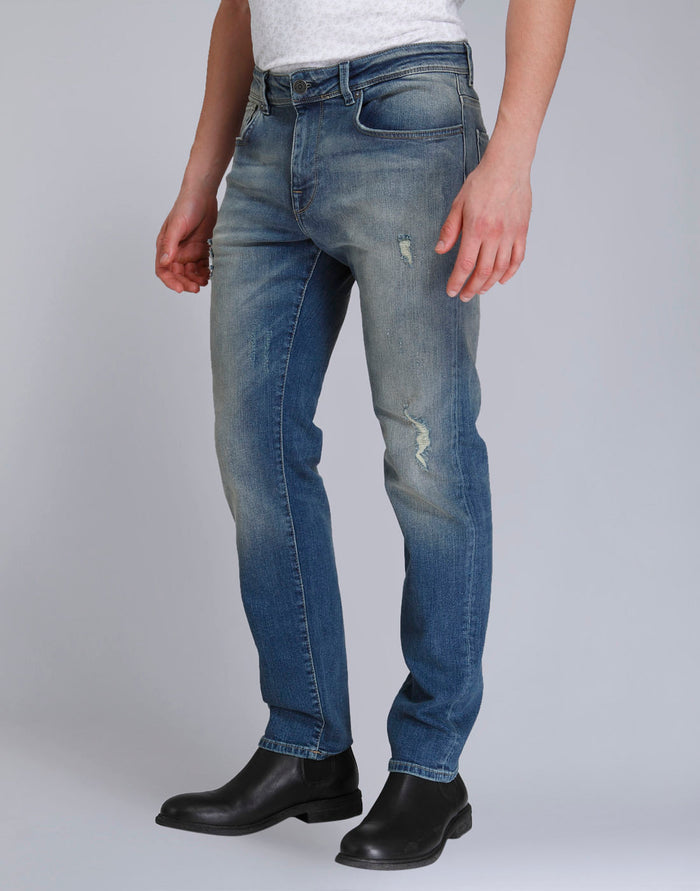 Blue Distressed Slim Fit Jeans