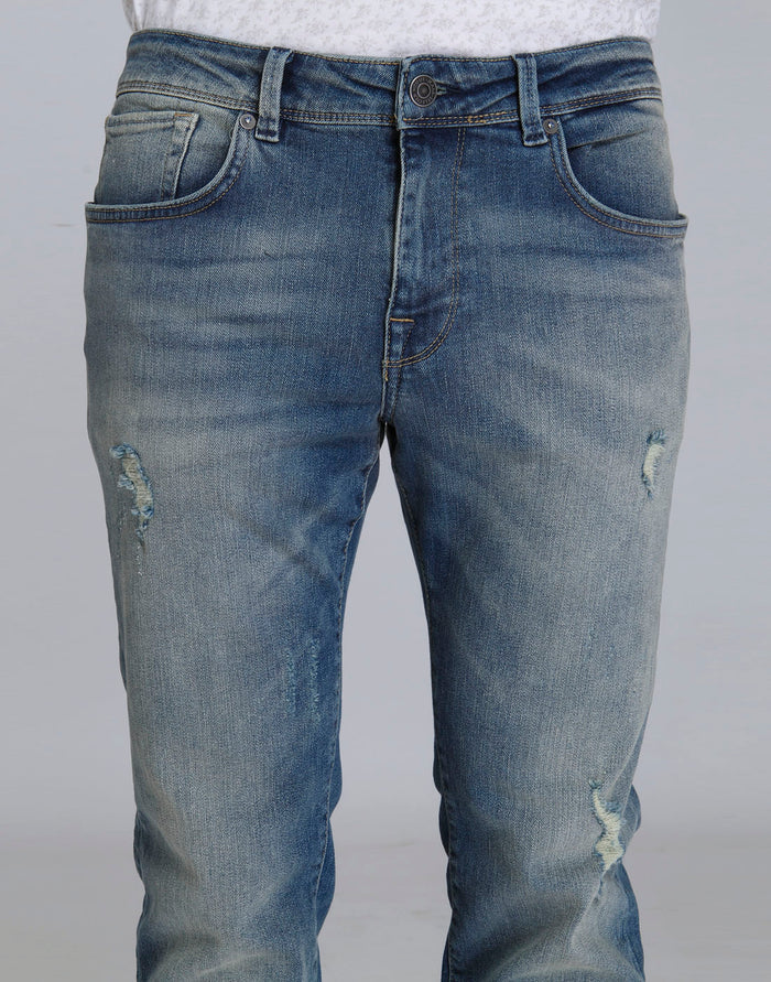 Blue Distressed Slim Fit Jeans