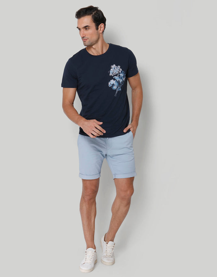 Blue Floral Print Crew Neck T-Shirt