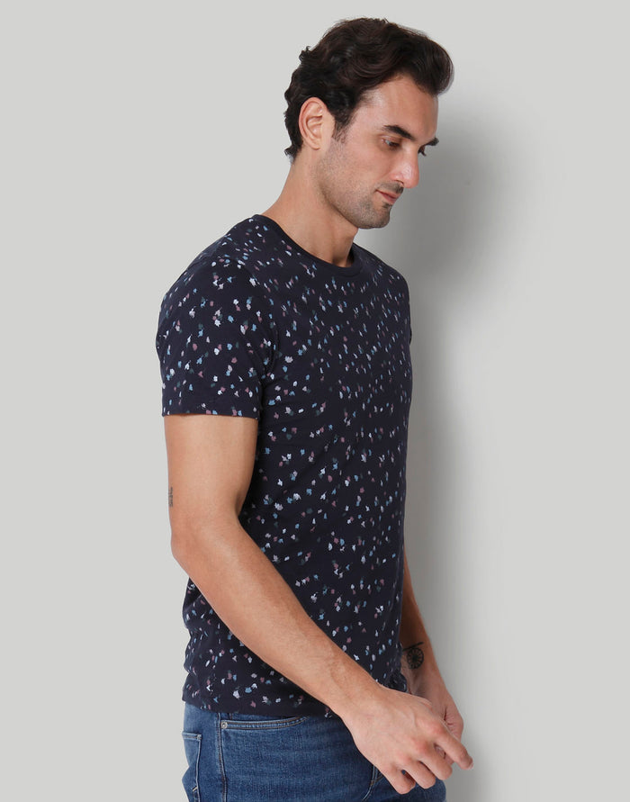 Blue Floral Print Crew Neck T-Shirt