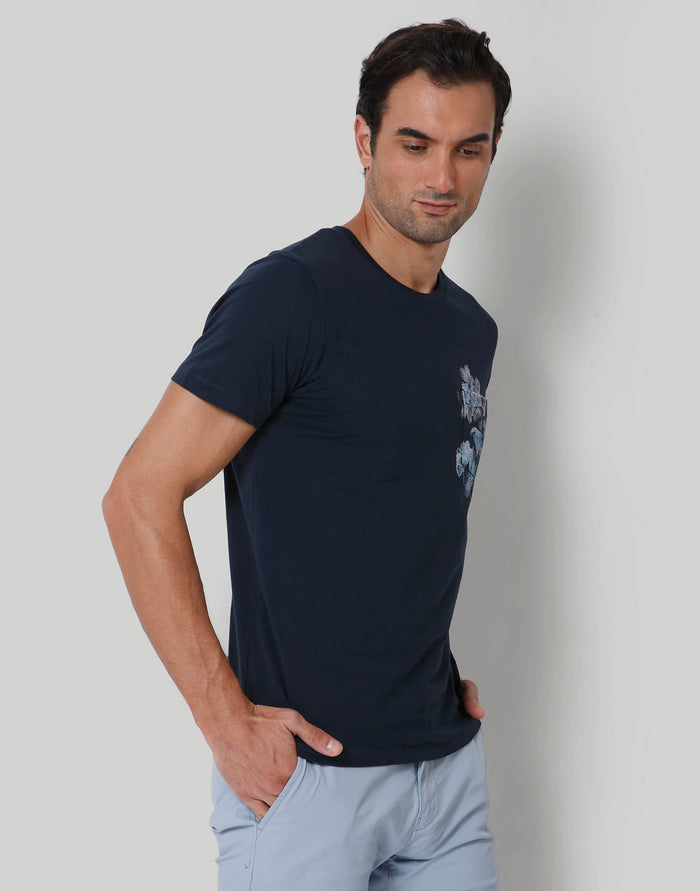 Blue Floral Print Crew Neck T-Shirt