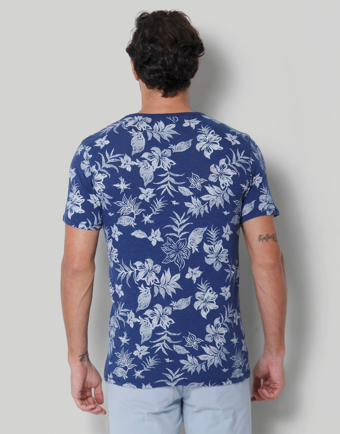 Blue Floral Print Crew Neck T-Shirt