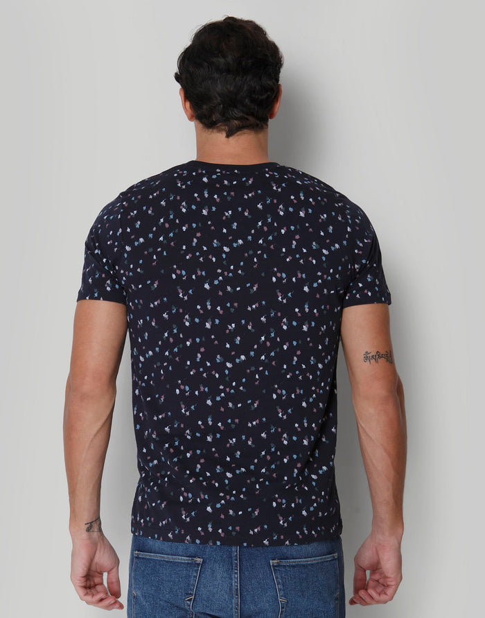 Blue Floral Print Crew Neck T-Shirt