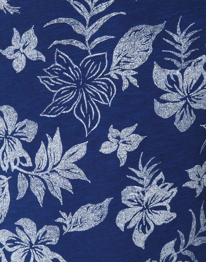 Blue Floral Print Crew Neck T-Shirt