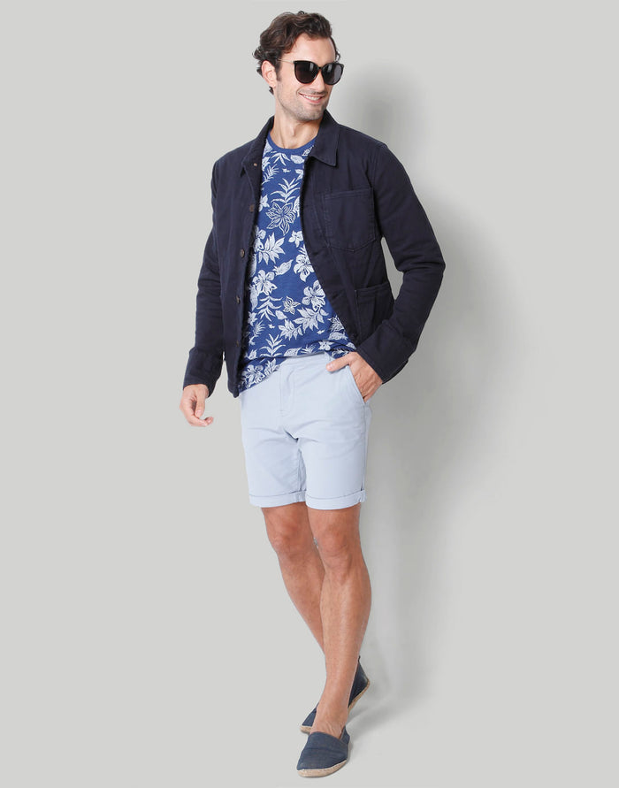 Blue Floral Print Crew Neck T-Shirt