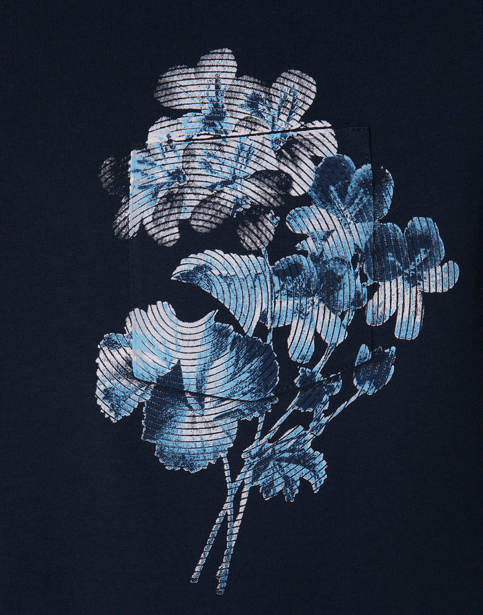 Blue Floral Print Crew Neck T-Shirt