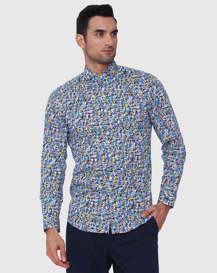 Blue Floral Print Full Sleeves Shirt