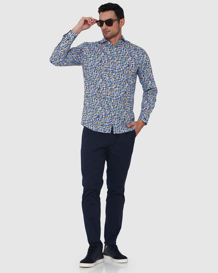 Blue Floral Print Full Sleeves Shirt