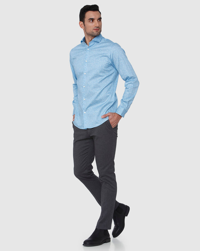 Blue Floral Print Full Sleeves Shirt