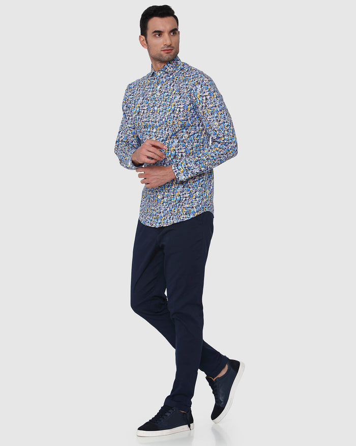 Blue Floral Print Full Sleeves Shirt