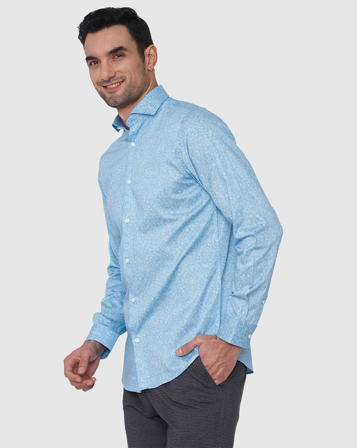 Blue Floral Print Full Sleeves Shirt