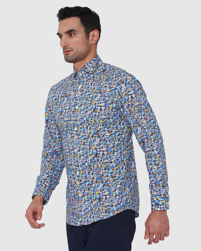 Blue Floral Print Full Sleeves Shirt