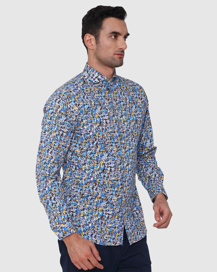 Blue Floral Print Full Sleeves Shirt