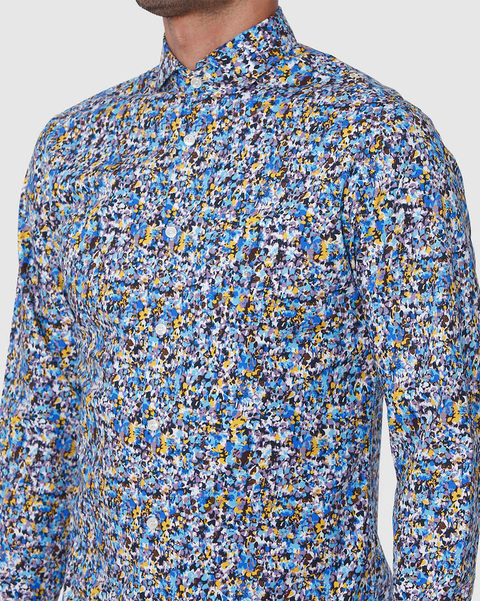 Blue Floral Print Full Sleeves Shirt