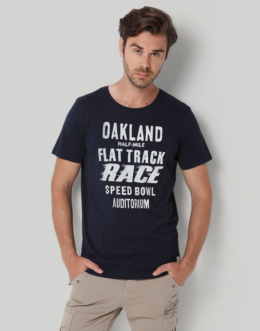 Blue Printed Crew Neck T-Shirt