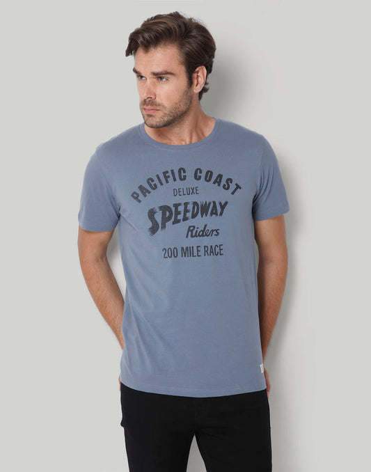 Blue Printed Crew Neck T-Shirt