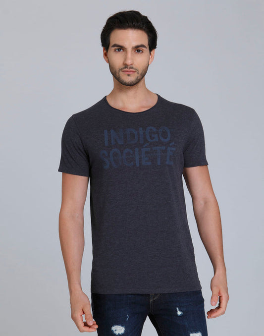 Blue Printed Crew Neck T-Shirt