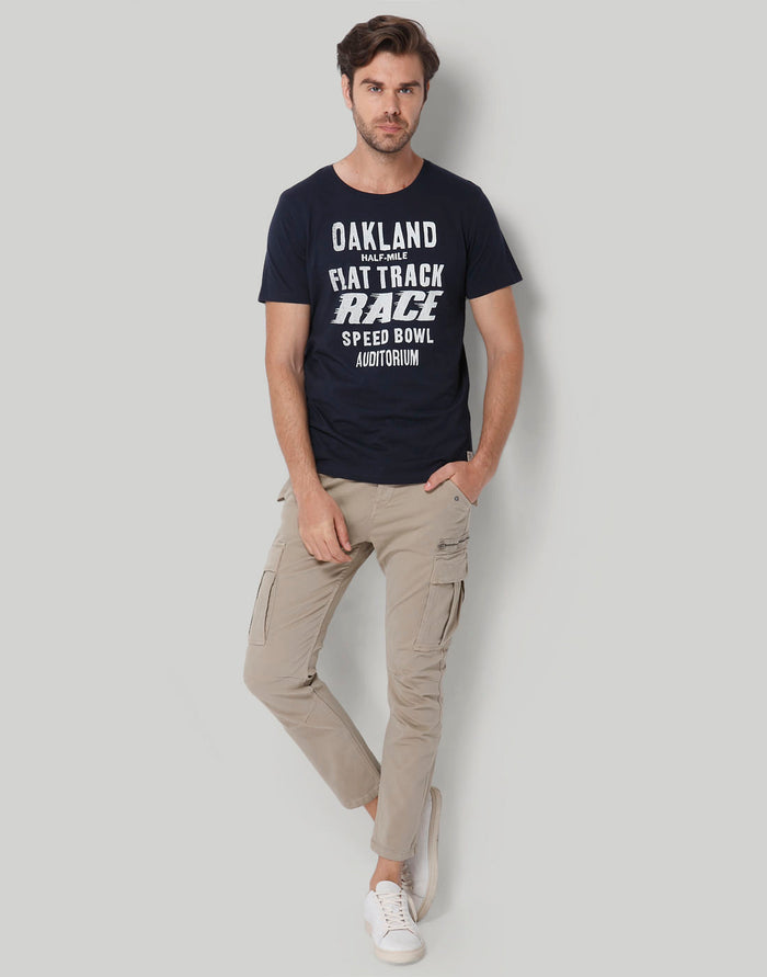 Blue Printed Crew Neck T-Shirt
