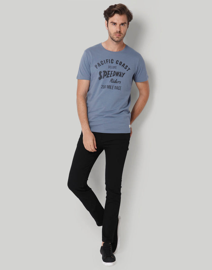 Blue Printed Crew Neck T-Shirt