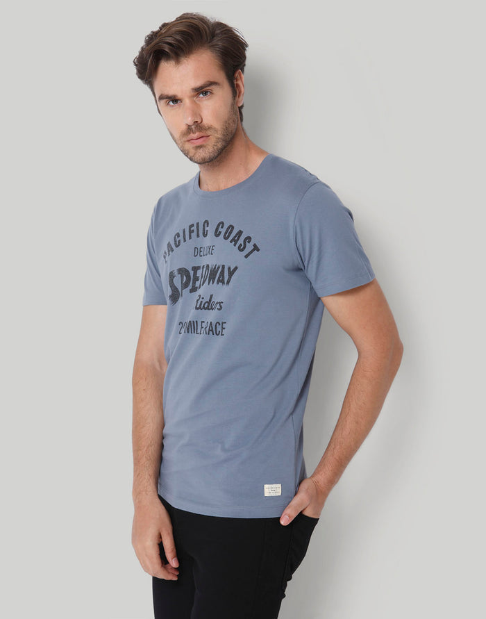 Blue Printed Crew Neck T-Shirt
