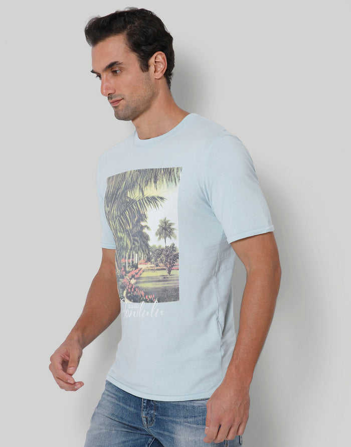 Blue Printed Crew Neck T-Shirt