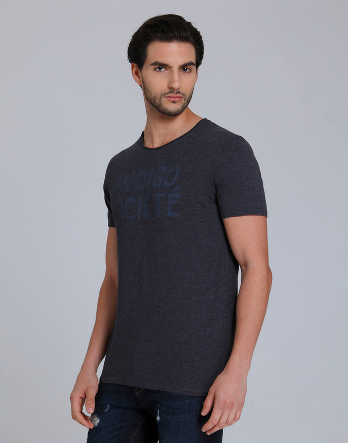Blue Printed Crew Neck T-Shirt