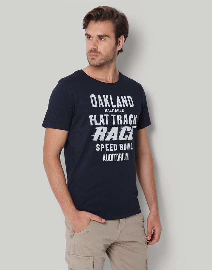 Blue Printed Crew Neck T-Shirt