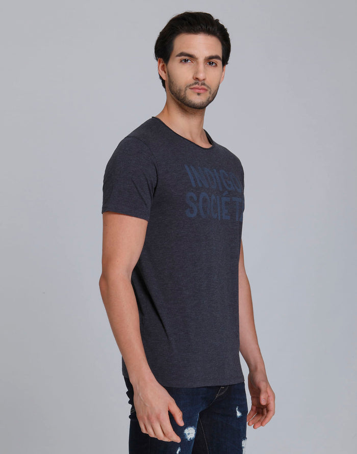 Blue Printed Crew Neck T-Shirt