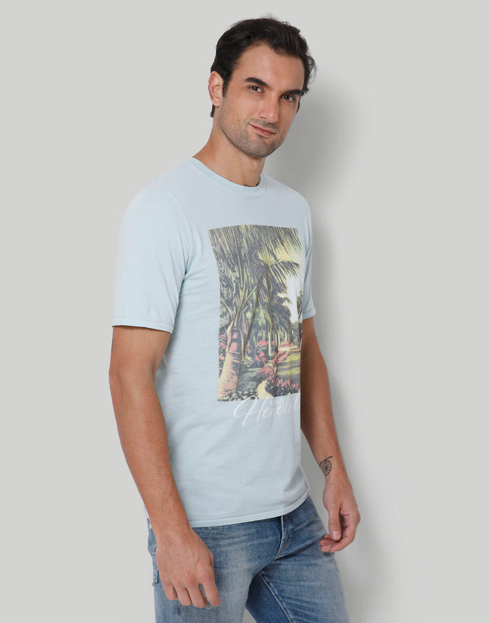 Blue Printed Crew Neck T-Shirt