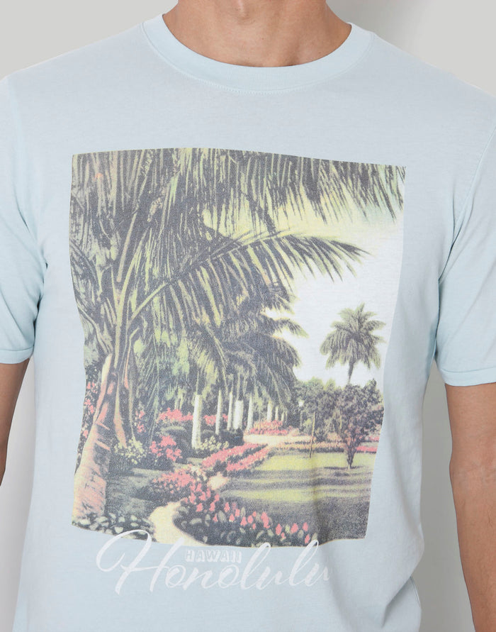 Blue Printed Crew Neck T-Shirt