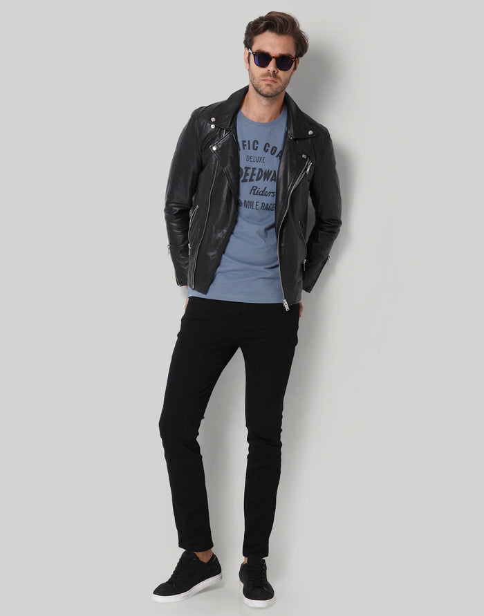 Blue Printed Crew Neck T-Shirt