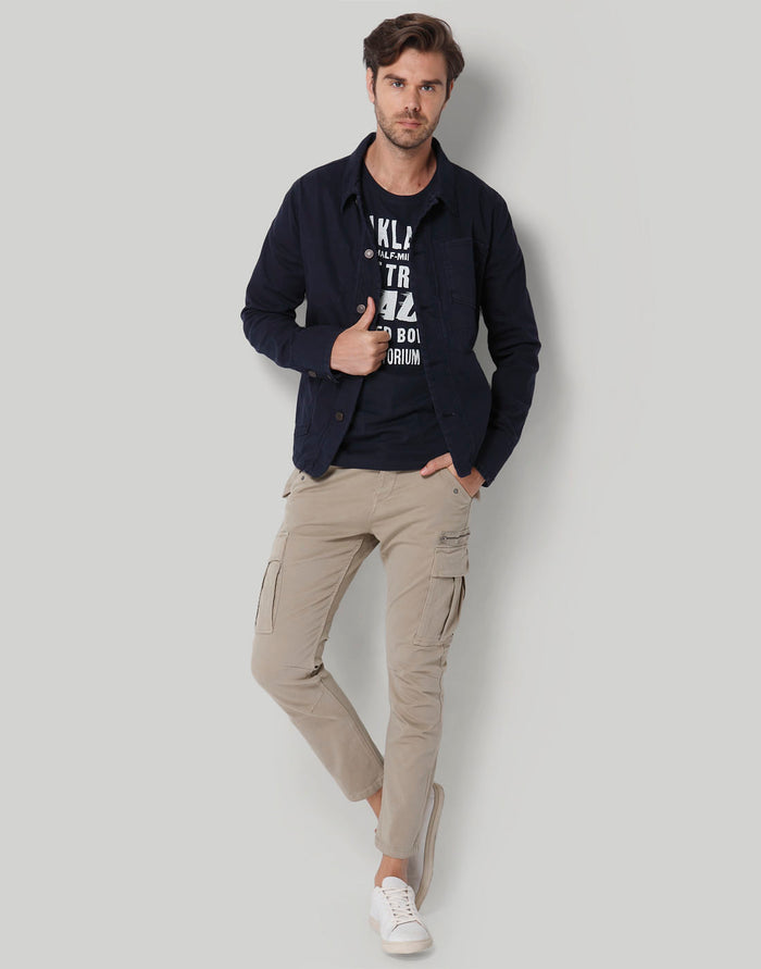 Blue Printed Crew Neck T-Shirt